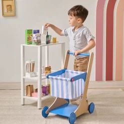 Little Helper Mr. Fresh Wooden Shopping Cart with 13 Grocery Accessories - Blue