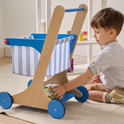 Little Helper Mr. Fresh Wooden Shopping Cart with 13 Grocery Accessories - Blue
