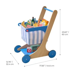 Little Helper Mr. Fresh Wooden Shopping Cart with 13 Grocery Accessories - Blue