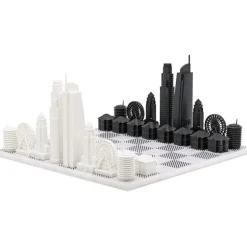 Los Angeles Edition Acrylic Chess Set with Marble Hatch Board