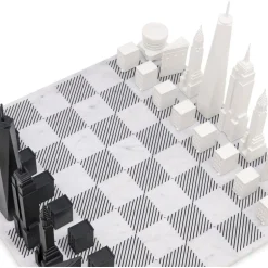 New York City Edition Acrylic Chess Set with Marble Hatch Board