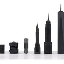 New York Versus Los Angeles Acrylic Chess Set with Black and White Wood Hatch Board