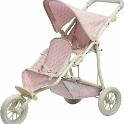 Olivia's Little World - Polka Dots Princess Baby Doll Twin Jogging Stroller - Pink & Grey