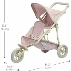 Olivia's Little World - Polka Dots Princess Baby Doll Twin Jogging Stroller - Pink & Grey