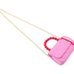 Pearl Handle Message Charm Handbag - Hot Pink