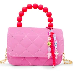 Pearl Handle Message Charm Handbag - Hot Pink