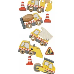 7 Piece Wood Construction Toy Cars, Trucks & Diggers Set