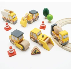 7 Piece Wood Construction Toy Cars, Trucks & Diggers Set
