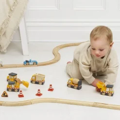 7 Piece Wood Construction Toy Cars, Trucks & Diggers Set