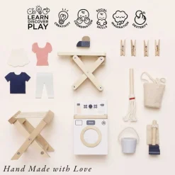 16 Piece Wooden Dollhouse Laundry Room Set
