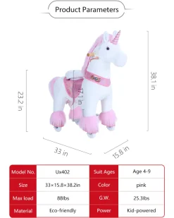 Pink Model U Ride-On Unicorn - 3-4 Years