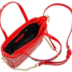Quilted Rhinestone Tote Bag - Red