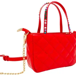 Quilted Rhinestone Tote Bag - Red