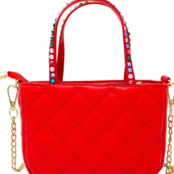 Quilted Rhinestone Tote Bag - Red