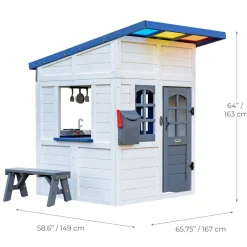 Rainbow Shade Wooden Playhouse with Kitchen, Flower Box & Bench - White