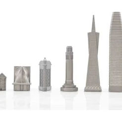 San Francisco Edition Stainless Steel Chess Set with Wood Map Board
