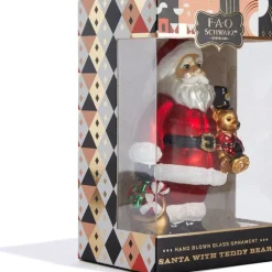 Santa & Teddy Bear Glass Ornament
