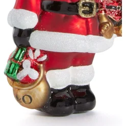 Santa & Teddy Bear Glass Ornament