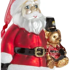 Santa & Teddy Bear Glass Ornament