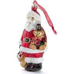 Santa & Teddy Bear Glass Ornament