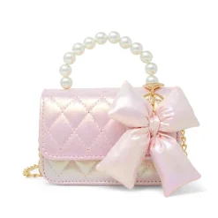 Shiny Quilted Fluffy Bow Handbag - Pink