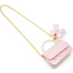Shiny Quilted Fluffy Bow Handbag - Pink