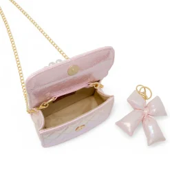 Shiny Quilted Fluffy Bow Handbag - Pink