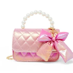 Shiny Quilted Fluffy Bow Handbag - Hot Pink