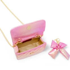 Shiny Quilted Fluffy Bow Handbag - Hot Pink