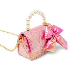 Shiny Quilted Fluffy Bow Handbag - Hot Pink