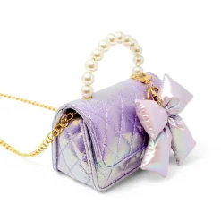Shiny Quilted Fluffy Bow Handbag - Purple