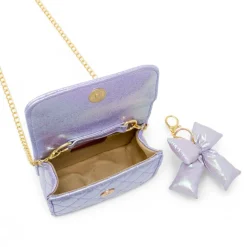 Shiny Quilted Fluffy Bow Handbag - Purple