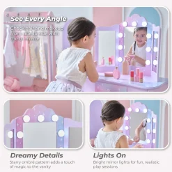 Stardust Gisele Wood Vanity Table with LED Mirror & Drawer - Purple