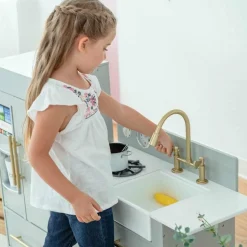 Teamson Kids Little Chef Charlotte Modern Modular Wooden Play Kitchen, Grey/Gold