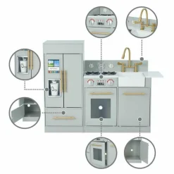 Teamson Kids Little Chef Charlotte Modern Modular Wooden Play Kitchen, Grey/Gold