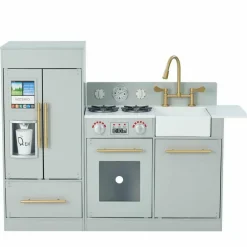 Teamson Kids Little Chef Charlotte Modern Modular Wooden Play Kitchen, Grey/Gold