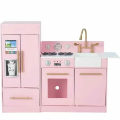 Teamson Kids Little Chef Charlotte 2-Piece Modular Wooden Play Kitchen, Pink