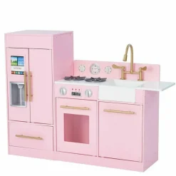 Teamson Kids Little Chef Charlotte 2-Piece Modular Wooden Play Kitchen, Pink