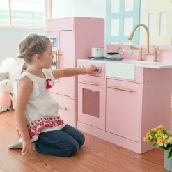 Teamson Kids Little Chef Charlotte 2-Piece Modular Wooden Play Kitchen, Pink