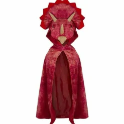 Triceratops Red Hooded Cape - Size 4-5 Years