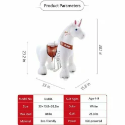 White Model U Ride-On Unicorn - 4-7 Years