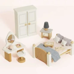 Wooden Dollhouse Bedroom Furniture Set - 19 Pieces