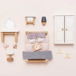 Wooden Dollhouse Bedroom Furniture Set - 19 Pieces