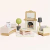 Wooden Dollhouse Living Room Furniture Set - 19 Pieces