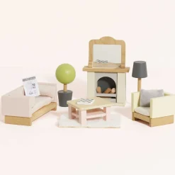 Wooden Dollhouse Living Room Furniture Set - 19 Pieces