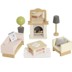 Wooden Dollhouse Living Room Furniture Set - 19 Pieces