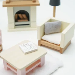 Wooden Dollhouse Living Room Furniture Set - 19 Pieces