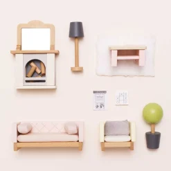 Wooden Dollhouse Living Room Furniture Set - 19 Pieces