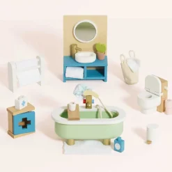 Wooden Dollhouse 19 Piece Bathroom Furniture Set