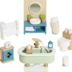 Wooden Dollhouse 19 Piece Bathroom Furniture Set